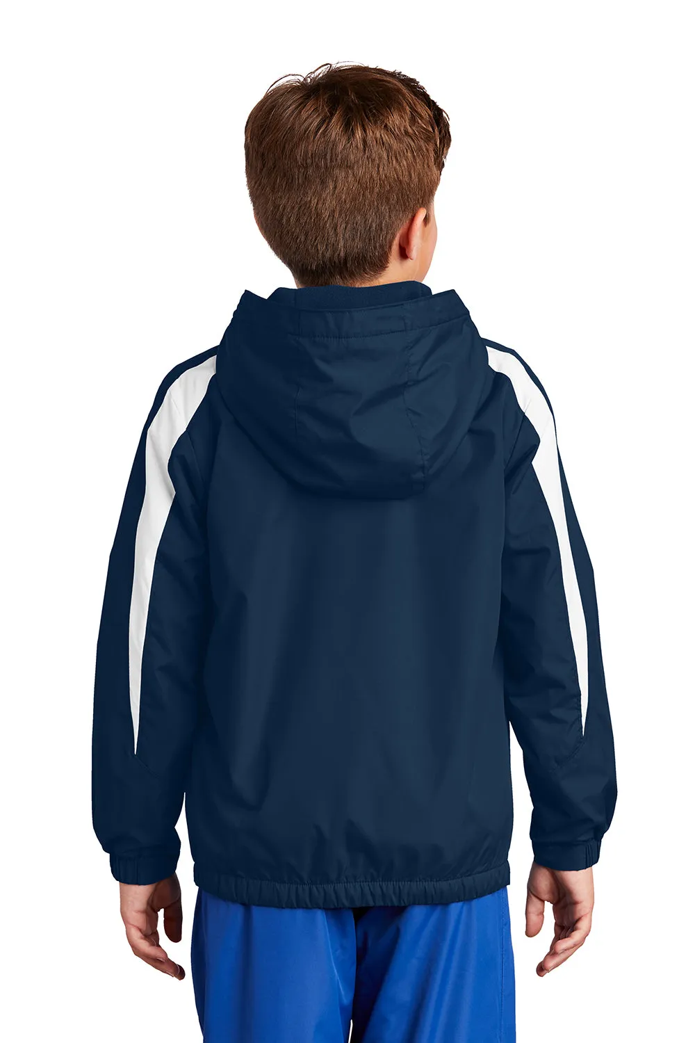 Sport-Tek Youth Full Zip Hooded Jacket - True Navy Blue/White Clothing Sport-Tek
