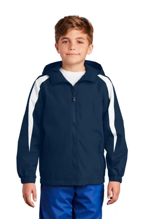Sport-Tek Youth Full Zip Hooded Jacket - True Navy Blue/White Clothing Sport-Tek