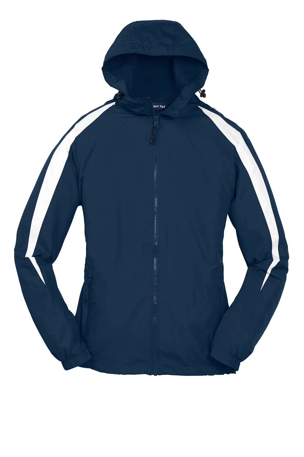 Sport-Tek Youth Full Zip Hooded Jacket - True Navy Blue/White Clothing Sport-Tek