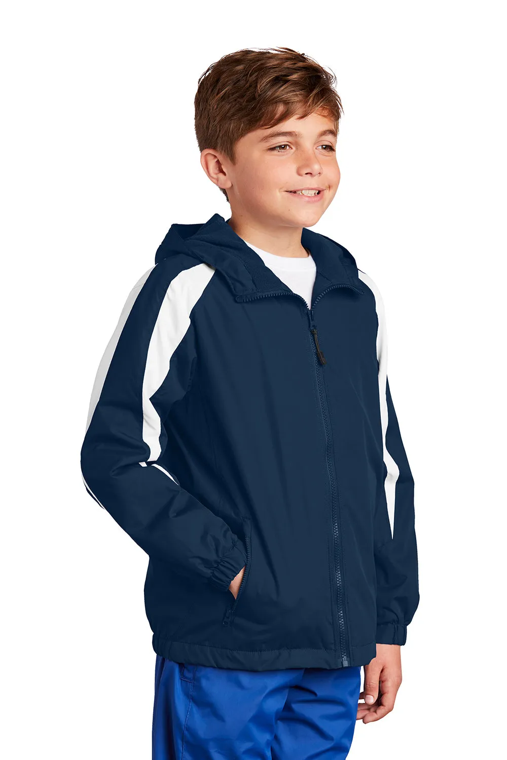 Sport-Tek Youth Full Zip Hooded Jacket - True Navy Blue/White Clothing Sport-Tek