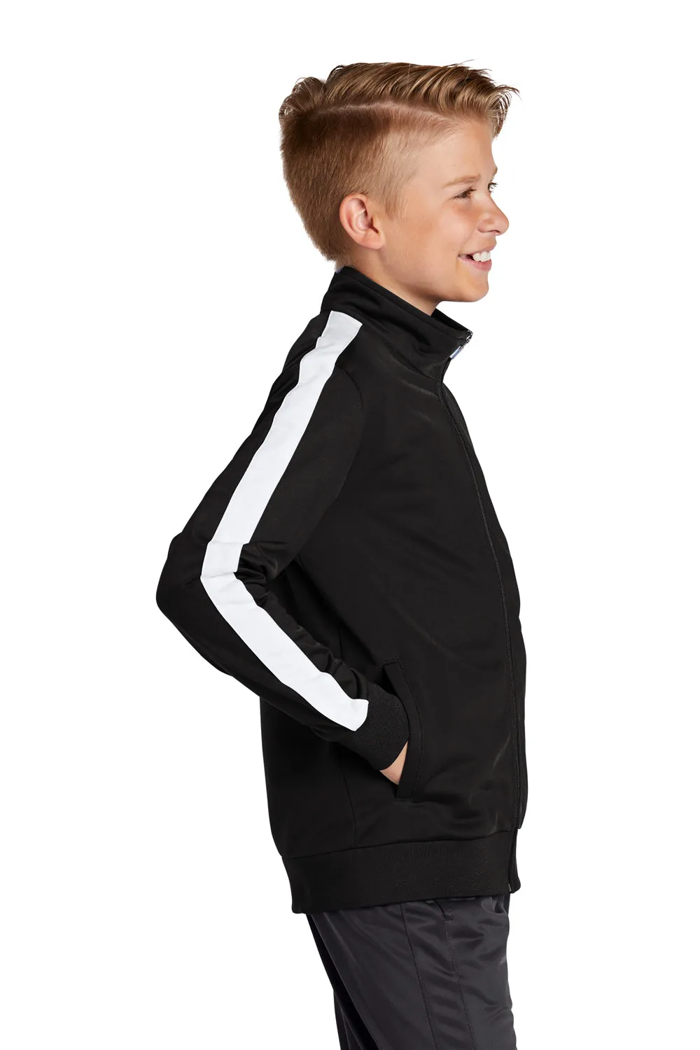 Sport-Tek Youth Full Zip Track Jacket - Black/White Clothing Sport-Tek