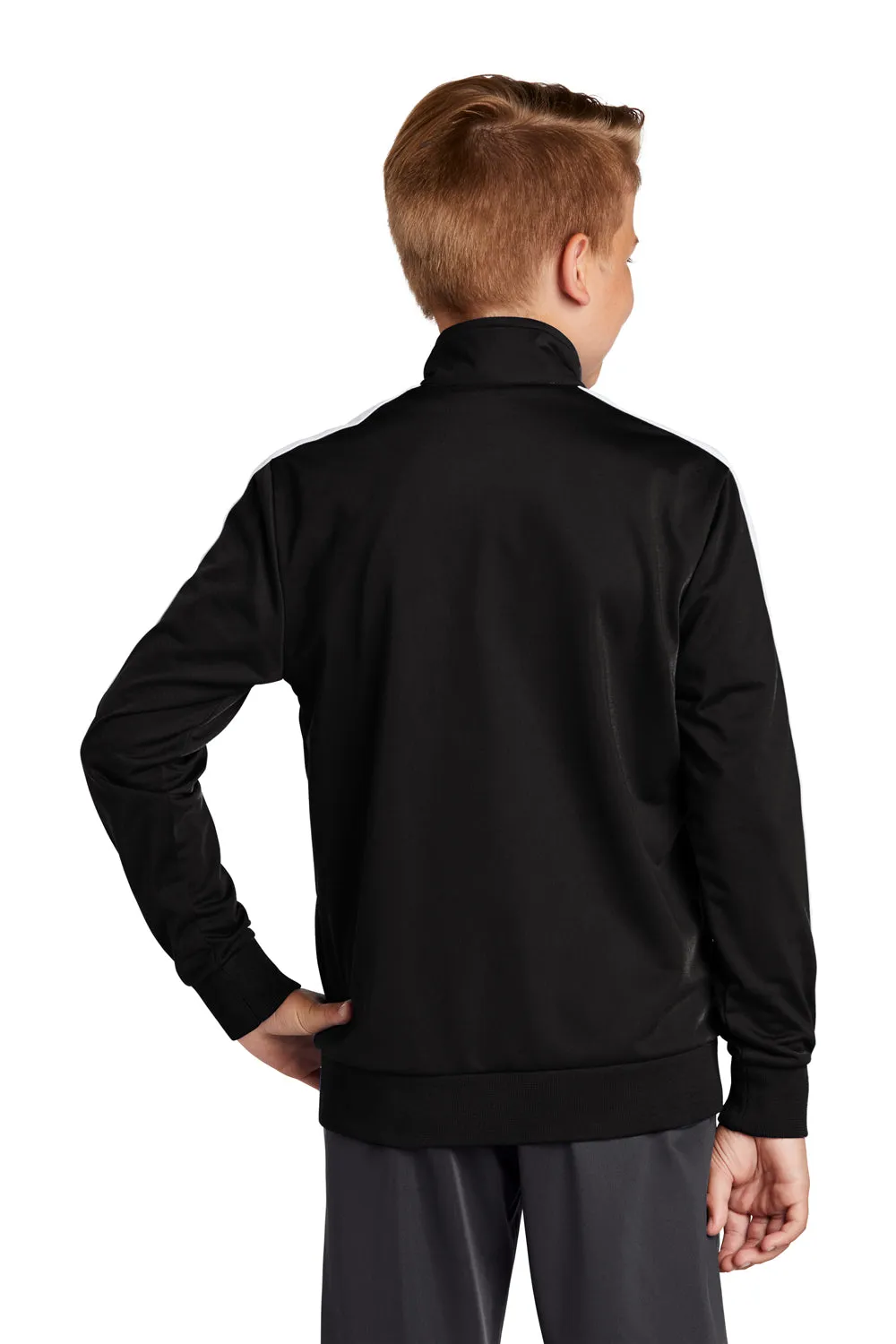 Sport-Tek Youth Full Zip Track Jacket - Black/White Clothing Sport-Tek