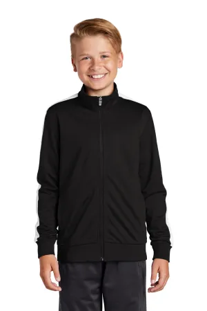 Sport-Tek Youth Full Zip Track Jacket - Black/White Clothing Sport-Tek