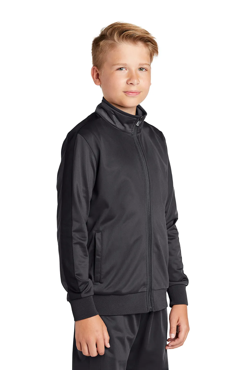 Sport-Tek Youth Full Zip Track Jacket - Graphite Grey/Black Clothing Sport-Tek