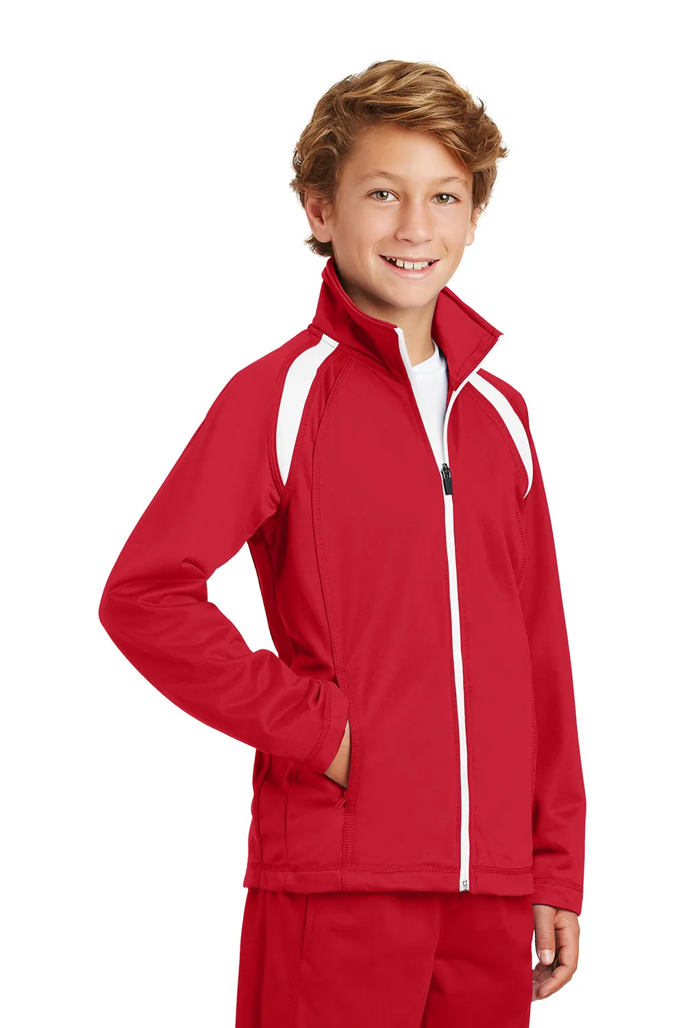 Sport-Tek Youth Full Zip Track Jacket - True Red/White Clothing Sport-Tek