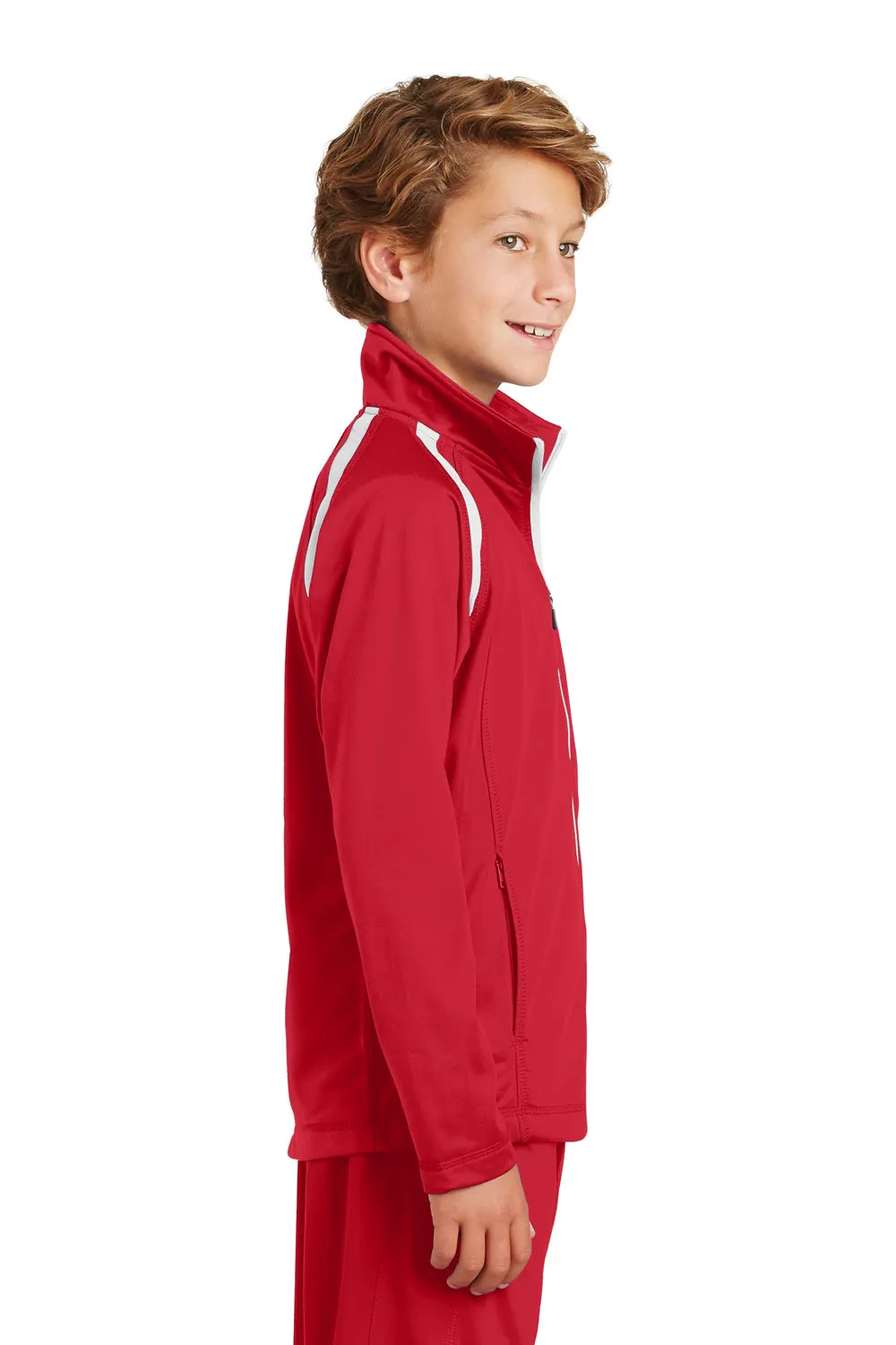 Sport-Tek Youth Full Zip Track Jacket - True Red/White Clothing Sport-Tek