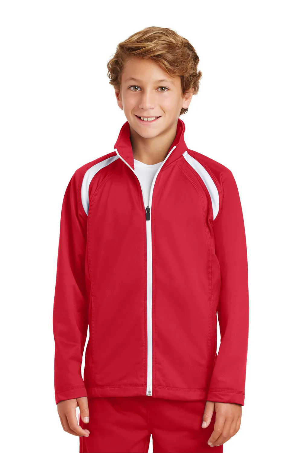 Sport-Tek Youth Full Zip Track Jacket - True Red/White Clothing Sport-Tek