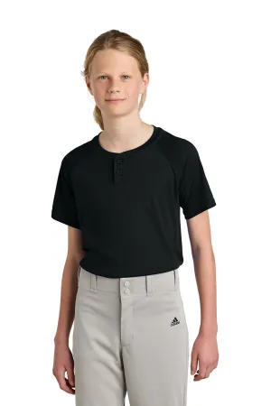 Sport-Tek Youth Moisture Wicking Competitor 2-Button Short Sleeve Henley - Black Clothing Sport-Tek