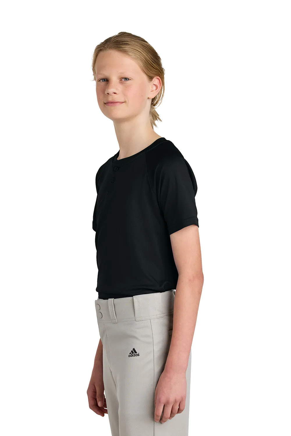 Sport-Tek Youth Moisture Wicking Competitor 2-Button Short Sleeve Henley - Black Clothing Sport-Tek