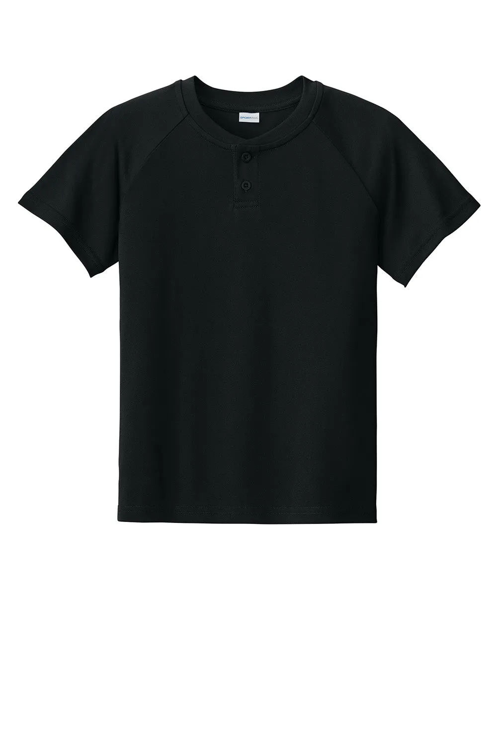 Sport-Tek Youth Moisture Wicking Competitor 2-Button Short Sleeve Henley - Black Clothing Sport-Tek