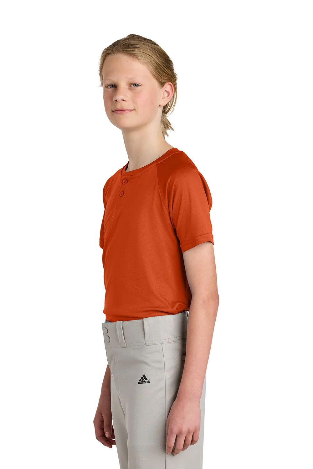 Sport-Tek Youth Moisture Wicking Competitor 2-Button Short Sleeve Henley - Deep Orange Clothing Sport-Tek