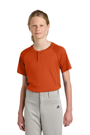 Sport-Tek Youth Moisture Wicking Competitor 2-Button Short Sleeve Henley - Deep Orange Clothing Sport-Tek