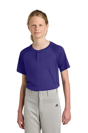 Sport-Tek Youth Moisture Wicking Competitor 2-Button Short Sleeve Henley - Purple Clothing Sport-Tek