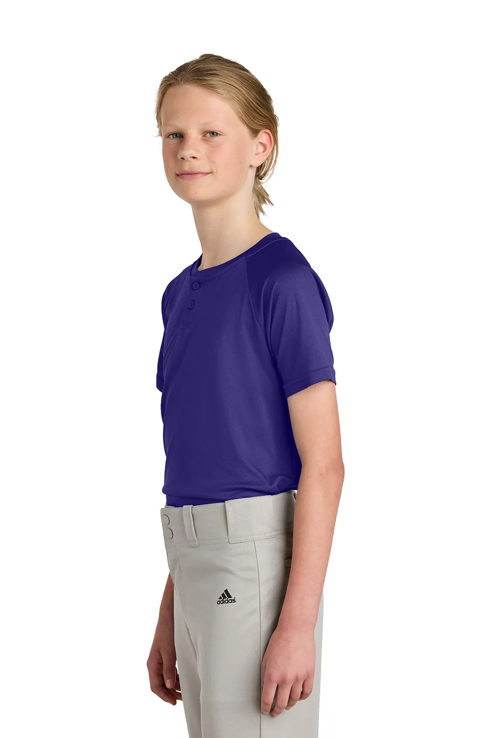 Sport-Tek Youth Moisture Wicking Competitor 2-Button Short Sleeve Henley - Purple Clothing Sport-Tek