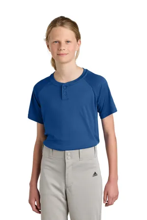 Sport-Tek Youth Moisture Wicking Competitor 2-Button Short Sleeve Henley - Royal Blue Clothing Sport-Tek