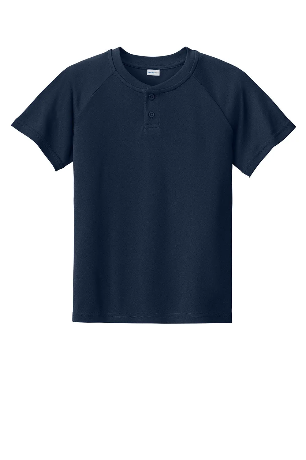 Sport-Tek Youth Moisture Wicking Competitor 2-Button Short Sleeve Henley - True Navy Blue Clothing Sport-Tek
