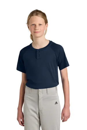 Sport-Tek Youth Moisture Wicking Competitor 2-Button Short Sleeve Henley - True Navy Blue Clothing Sport-Tek