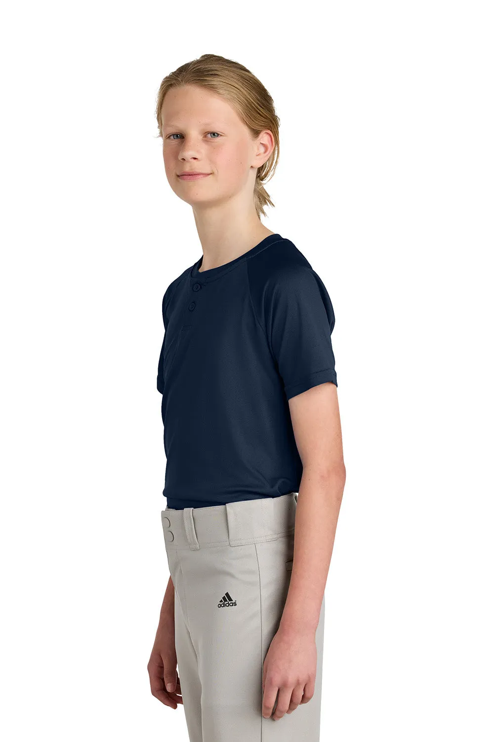 Sport-Tek Youth Moisture Wicking Competitor 2-Button Short Sleeve Henley - True Navy Blue Clothing Sport-Tek