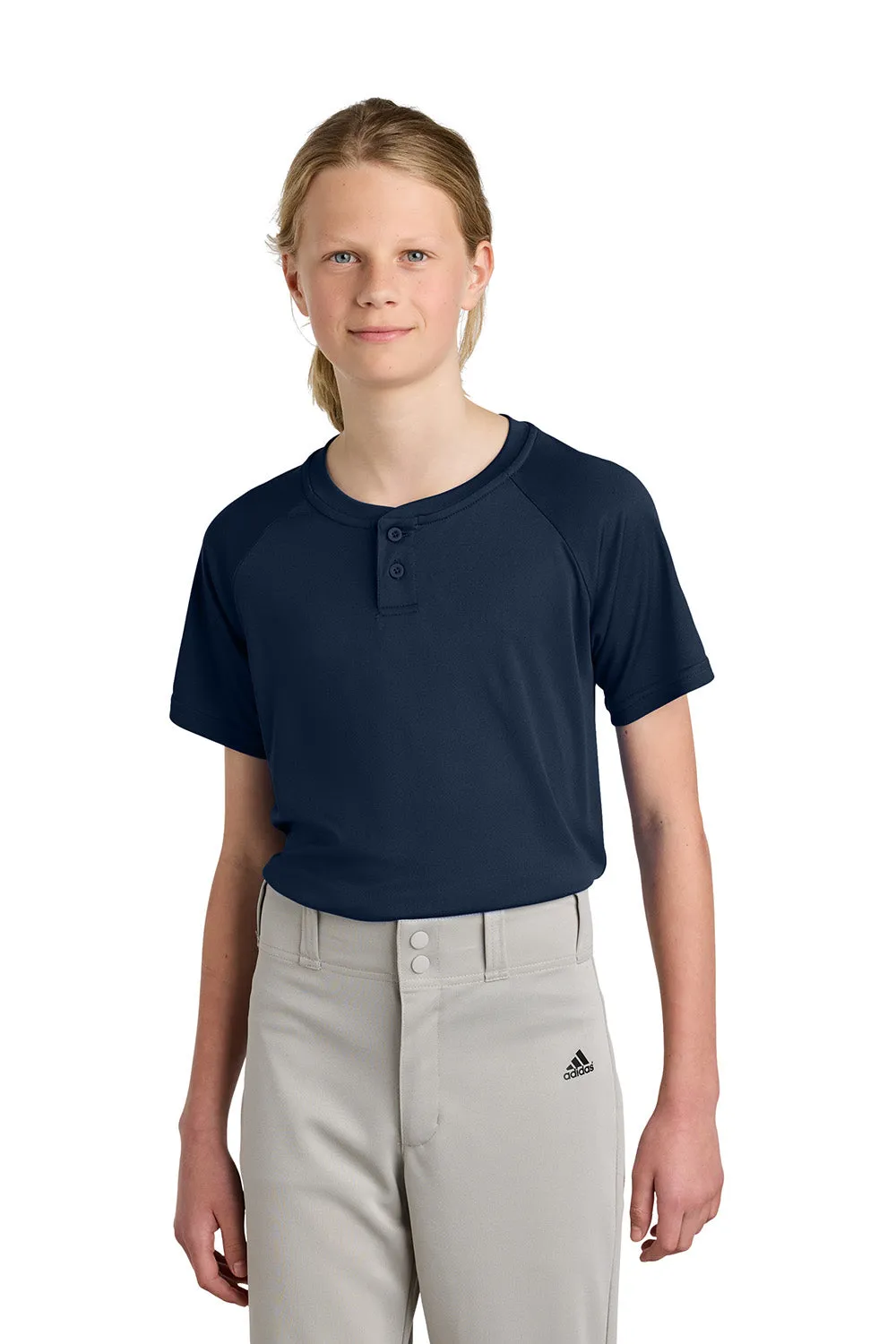 Sport-Tek Youth Moisture Wicking Competitor 2-Button Short Sleeve Henley - True Navy Blue Clothing Sport-Tek