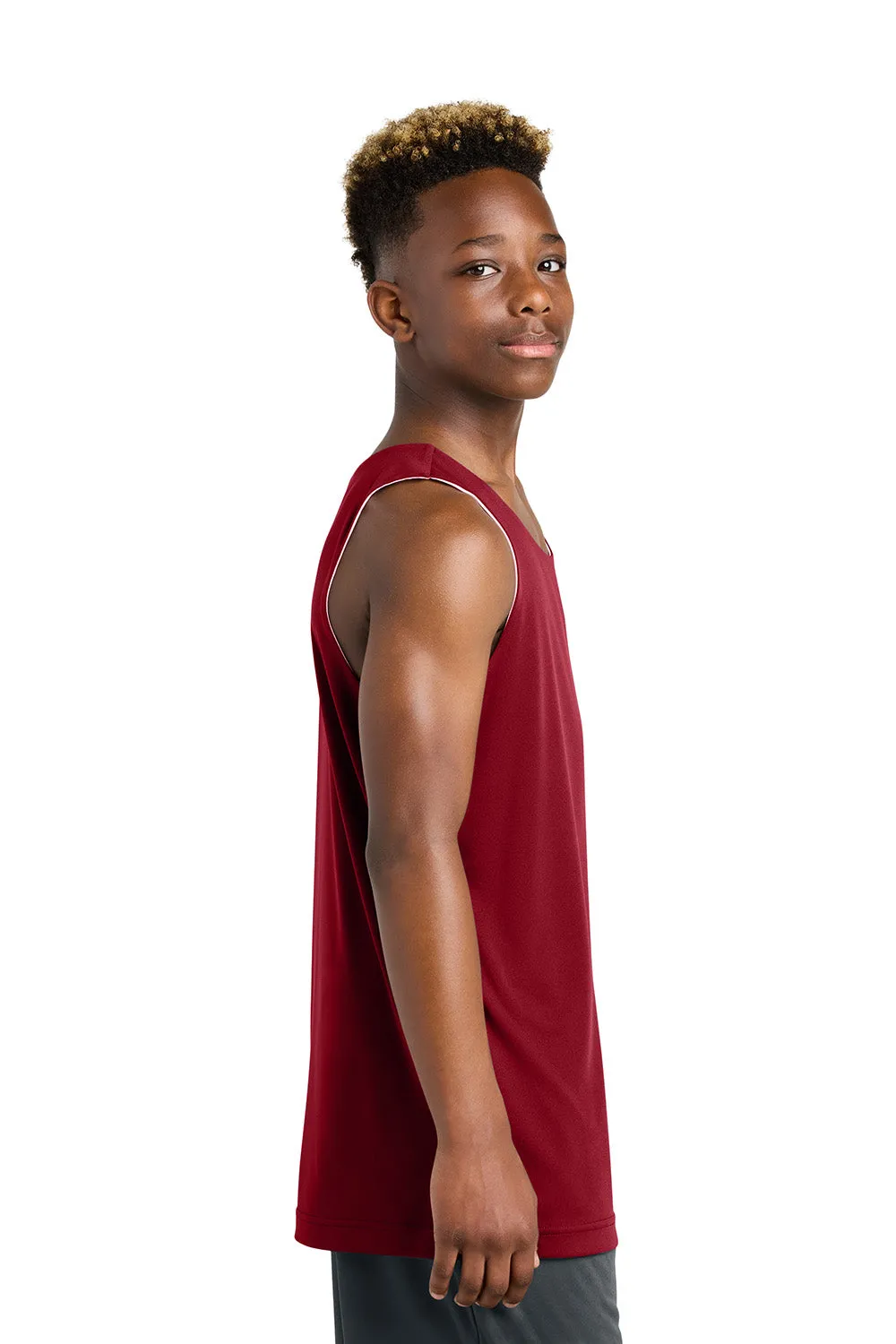 Sport-Tek Youth Moisture Wicking Competitor Rev Tank Top - Deep Red/White Clothing Sport-Tek