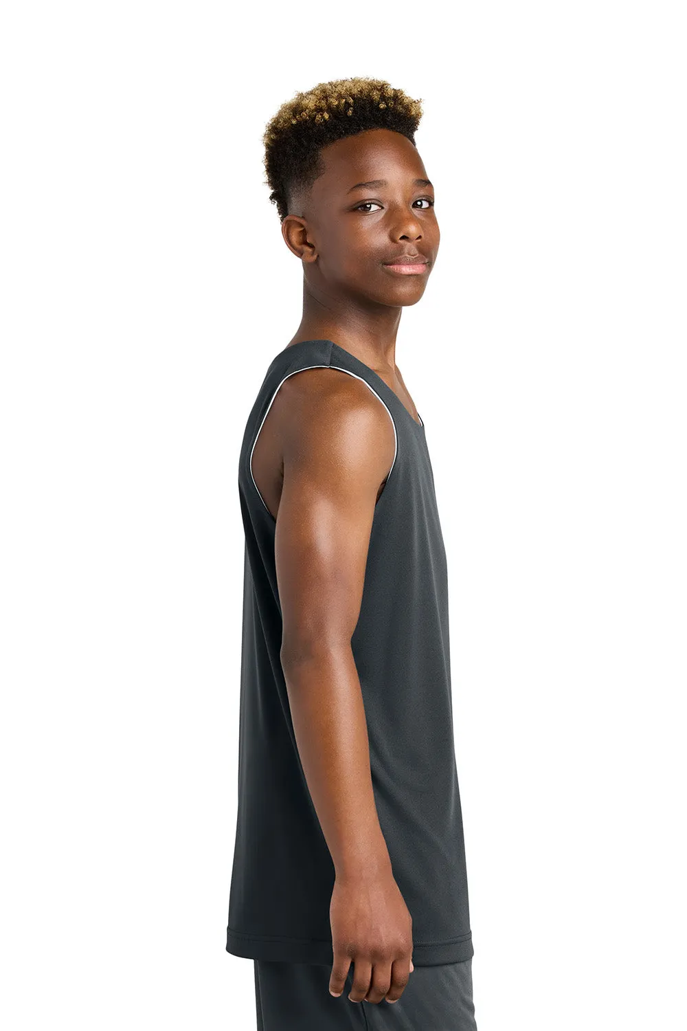 Sport-Tek Youth Moisture Wicking Competitor Rev Tank Top - Iron Grey/White Clothing Sport-Tek