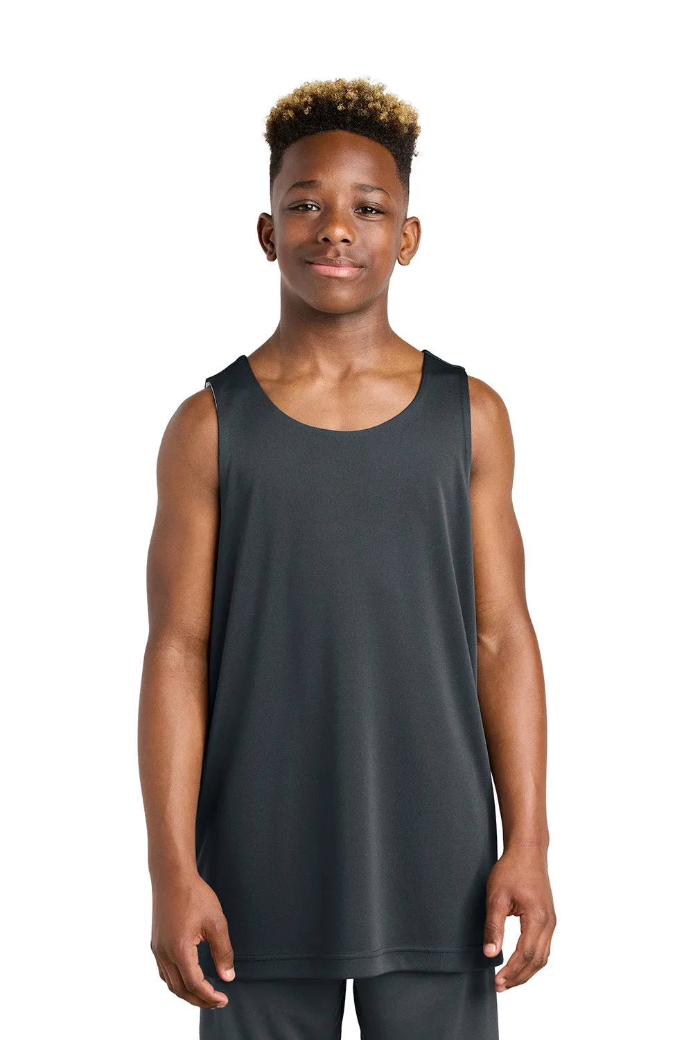 Sport-Tek Youth Moisture Wicking Competitor Rev Tank Top - Iron Grey/White Clothing Sport-Tek