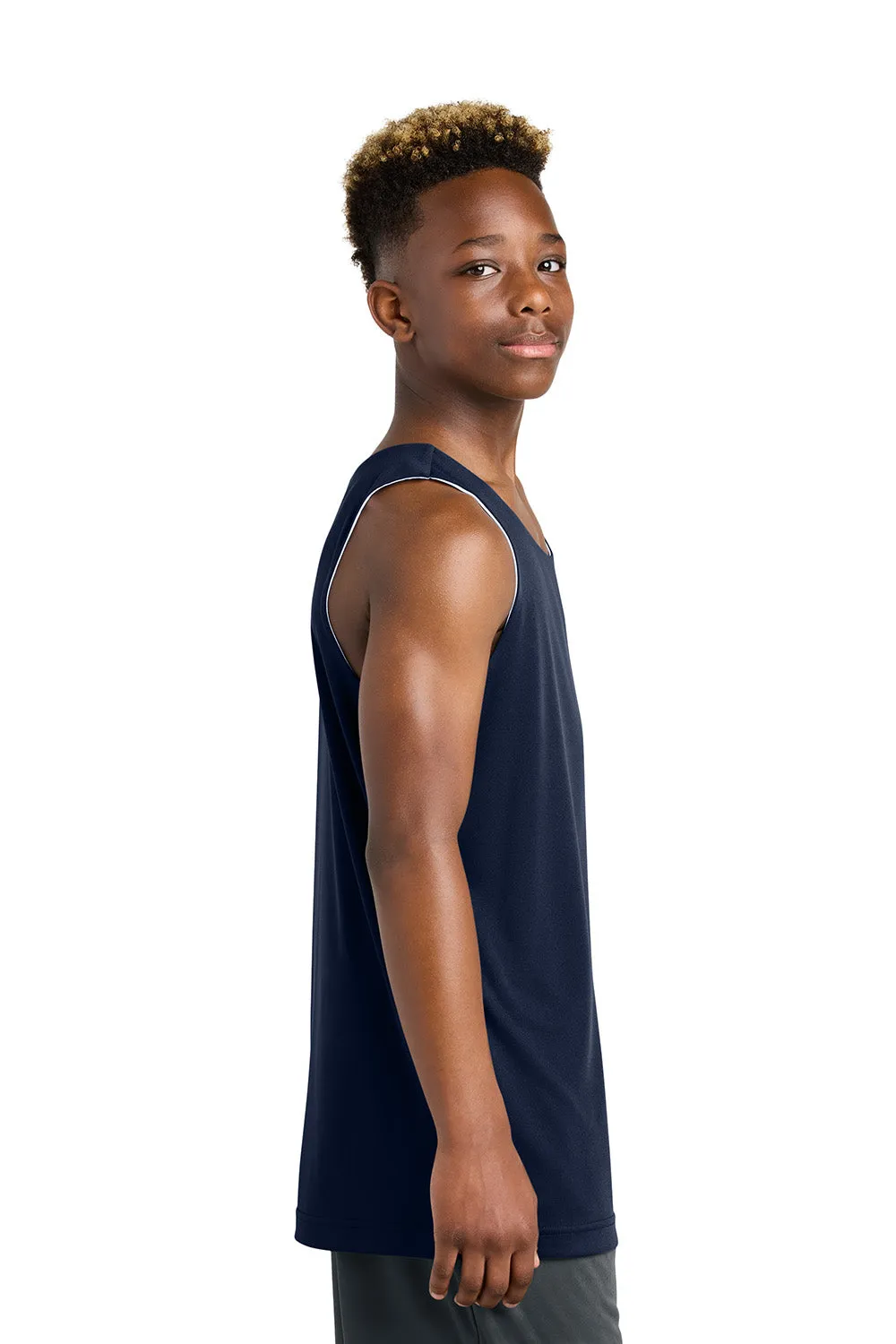 Sport-Tek Youth Moisture Wicking Competitor Rev Tank Top - True Navy Blue/White Clothing Sport-Tek