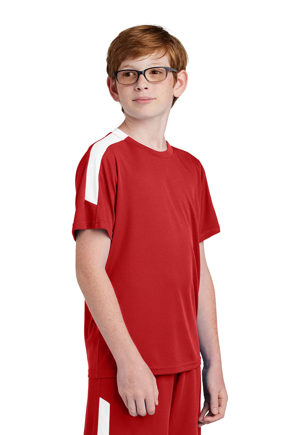 Sport-Tek Youth Moisture Wicking Competitor United Short Sleeve Crewneck T-Shirt - Deep Red/White Clothing Sport-Tek