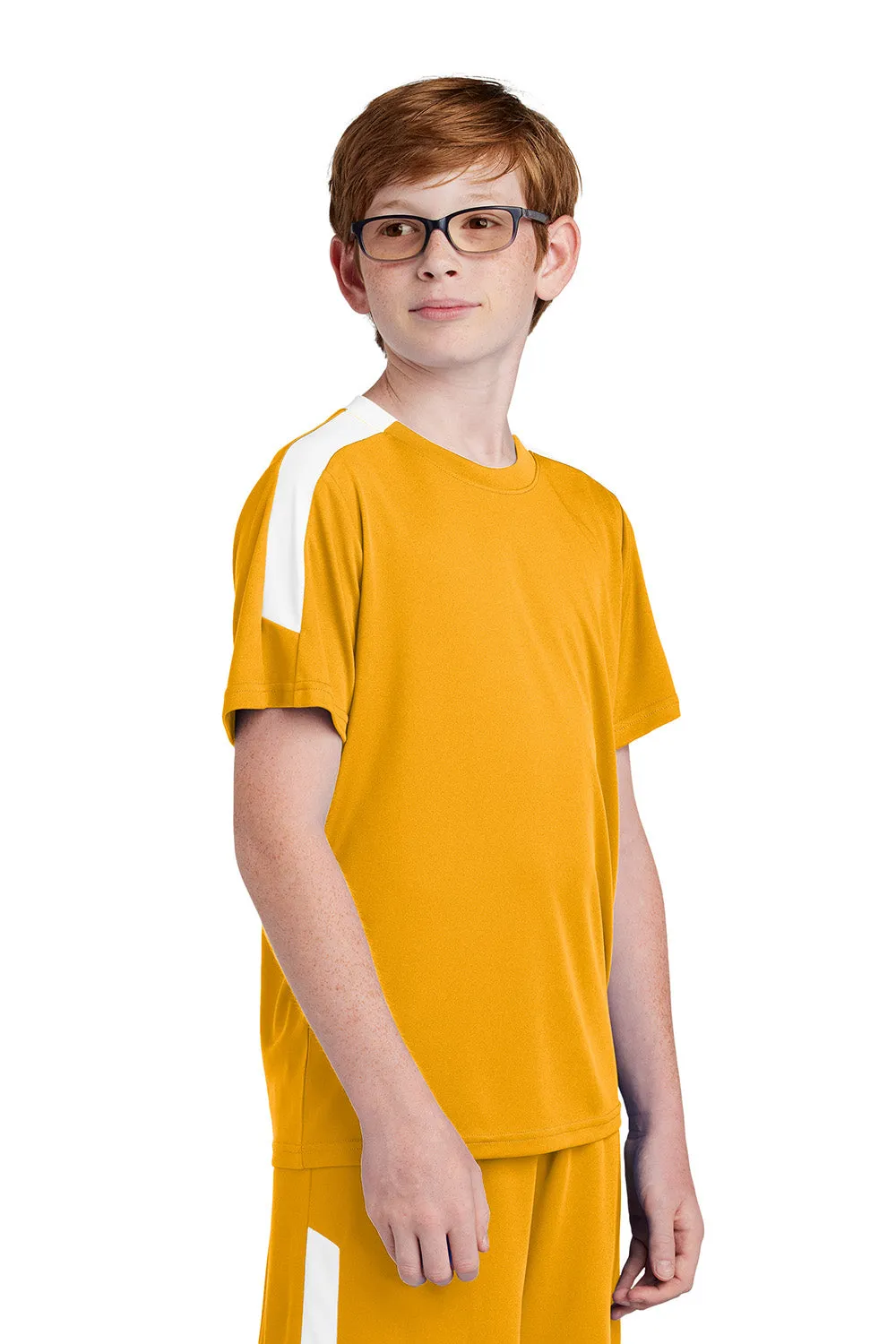 Sport-Tek Youth Moisture Wicking Competitor United Short Sleeve Crewneck T-Shirt - Gold/White Clothing Sport-Tek