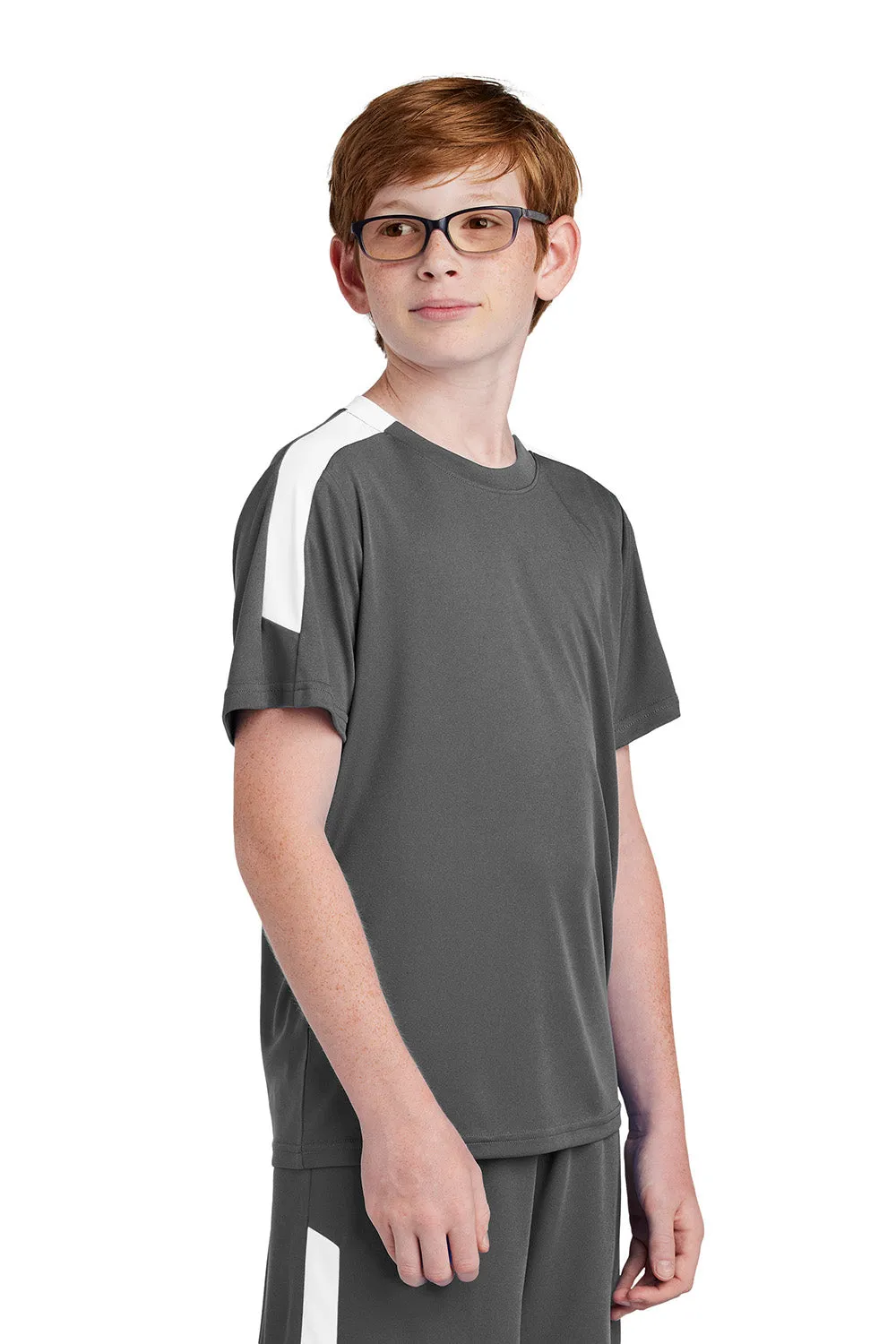 Sport-Tek Youth Moisture Wicking Competitor United Short Sleeve Crewneck T-Shirt - Iron Grey/White Clothing Sport-Tek