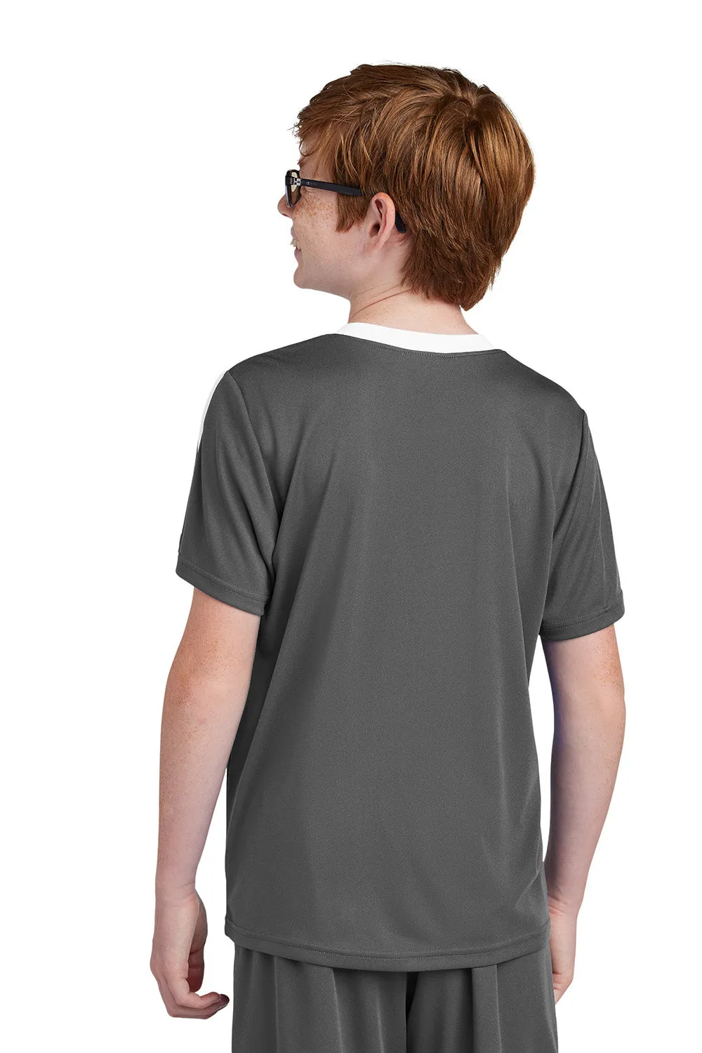 Sport-Tek Youth Moisture Wicking Competitor United Short Sleeve Crewneck T-Shirt - Iron Grey/White Clothing Sport-Tek