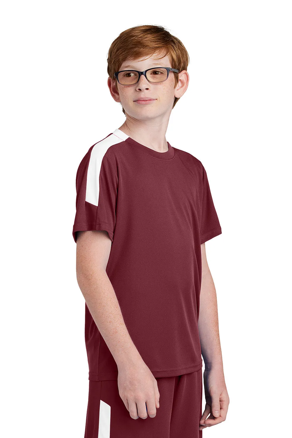 Sport-Tek Youth Moisture Wicking Competitor United Short Sleeve Crewneck T-Shirt - Maroon/White Clothing Sport-Tek
