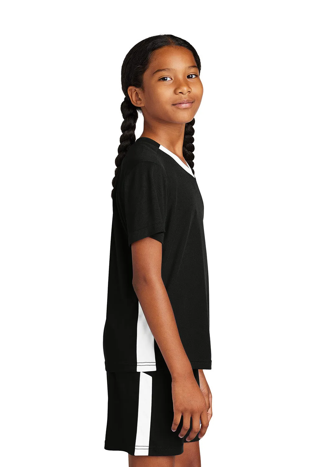 Sport-Tek Youth Moisture Wicking Competitor United Short Sleeve V-Neck T-Shirt - Black/White Clothing Sport-Tek