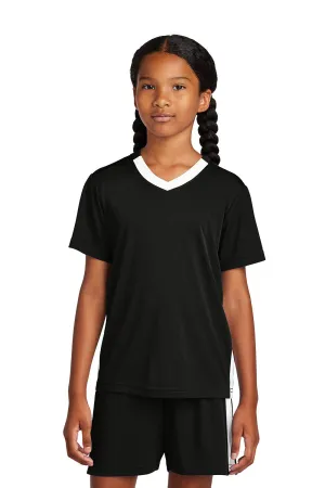 Sport-Tek Youth Moisture Wicking Competitor United Short Sleeve V-Neck T-Shirt - Black/White Clothing Sport-Tek