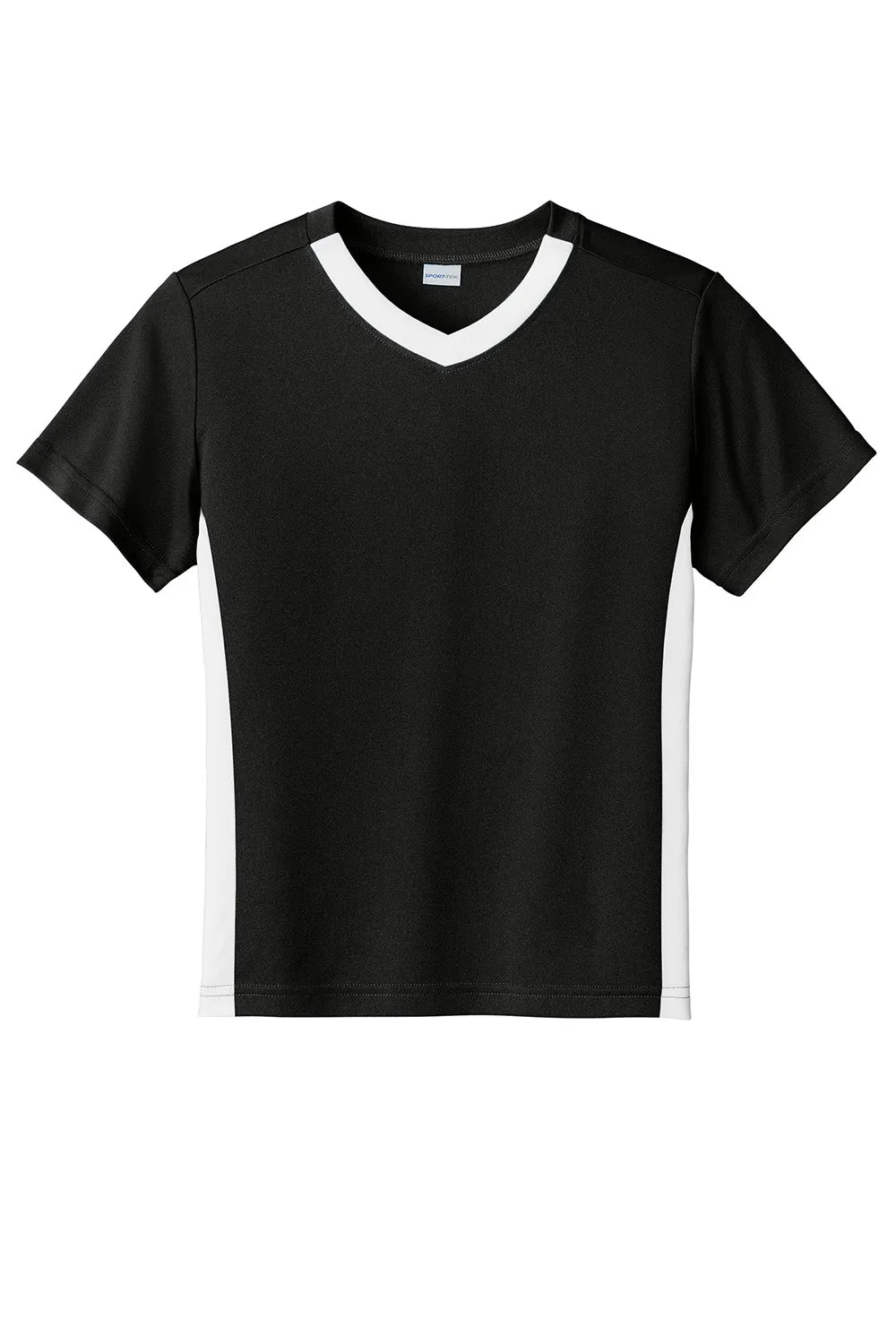 Sport-Tek Youth Moisture Wicking Competitor United Short Sleeve V-Neck T-Shirt - Black/White Clothing Sport-Tek