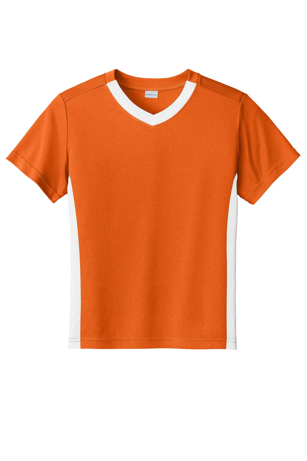 Sport-Tek Youth Moisture Wicking Competitor United Short Sleeve V-Neck T-Shirt - Deep Orange/White Clothing Sport-Tek