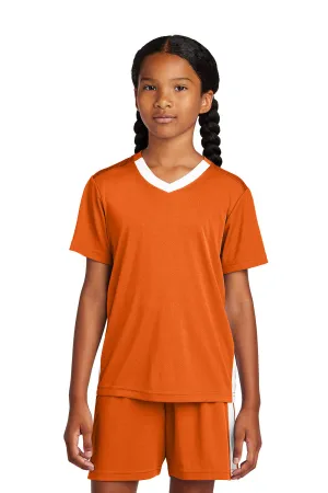 Sport-Tek Youth Moisture Wicking Competitor United Short Sleeve V-Neck T-Shirt - Deep Orange/White Clothing Sport-Tek