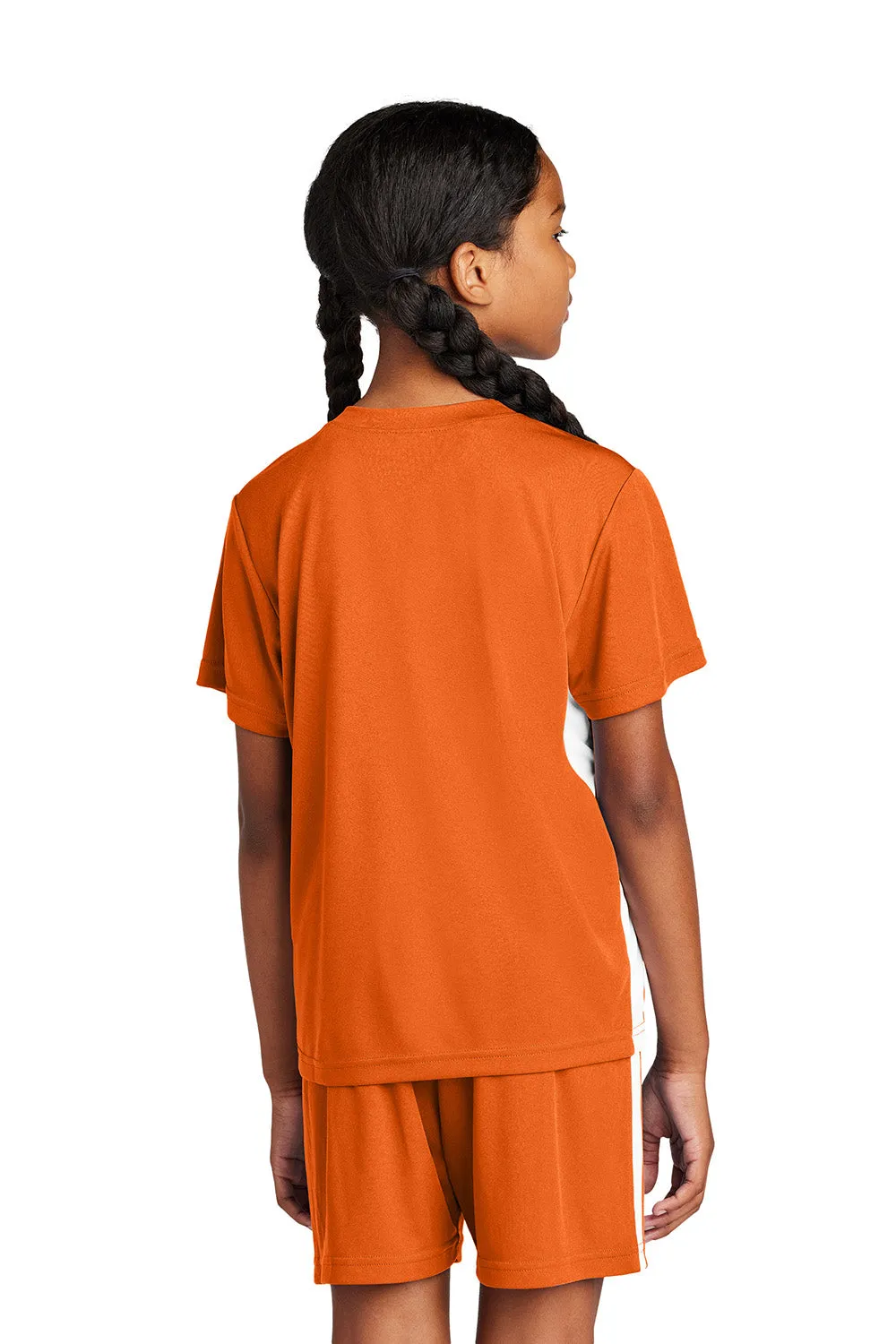Sport-Tek Youth Moisture Wicking Competitor United Short Sleeve V-Neck T-Shirt - Deep Orange/White Clothing Sport-Tek