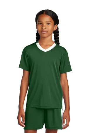 Sport-Tek Youth Moisture Wicking Competitor United Short Sleeve V-Neck T-Shirt - Forest Green/White Clothing Sport-Tek