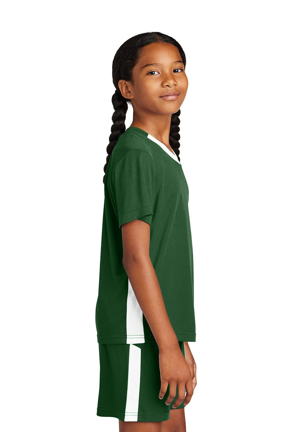 Sport-Tek Youth Moisture Wicking Competitor United Short Sleeve V-Neck T-Shirt - Forest Green/White Clothing Sport-Tek