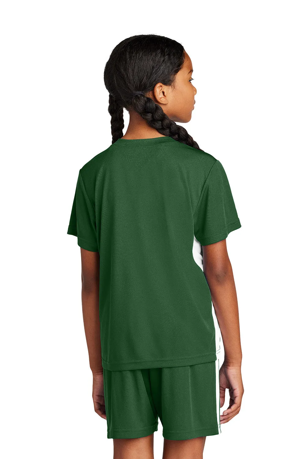 Sport-Tek Youth Moisture Wicking Competitor United Short Sleeve V-Neck T-Shirt - Forest Green/White Clothing Sport-Tek