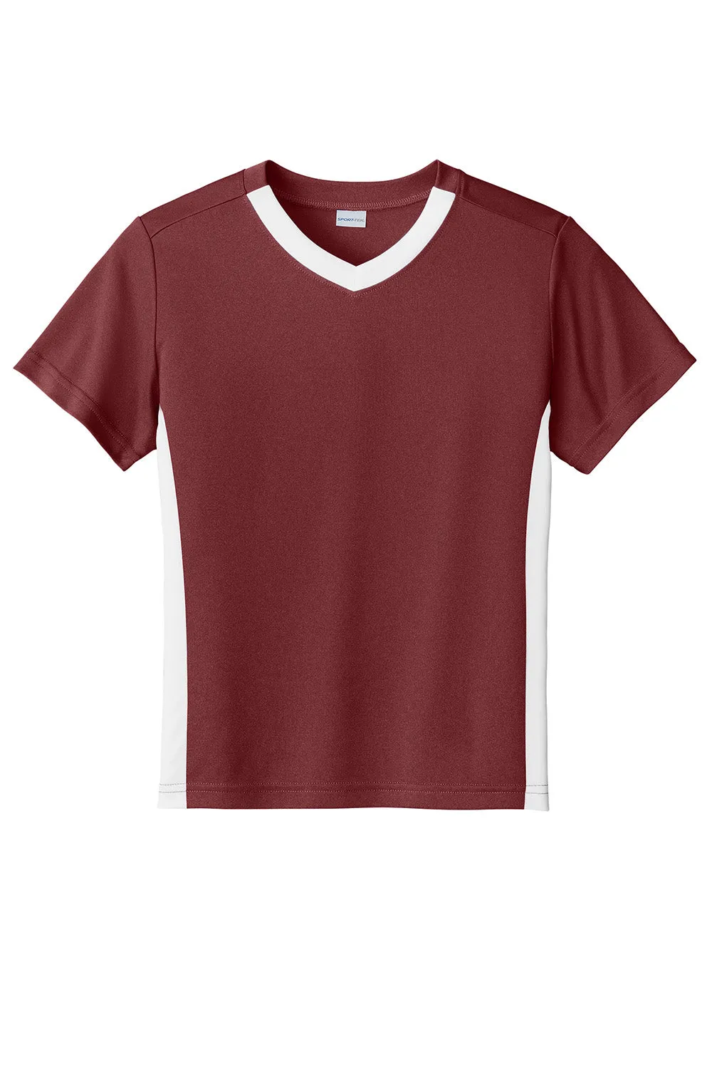 Sport-Tek Youth Moisture Wicking Competitor United Short Sleeve V-Neck T-Shirt - Maroon/White Clothing Sport-Tek