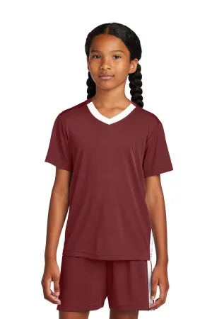 Sport-Tek Youth Moisture Wicking Competitor United Short Sleeve V-Neck T-Shirt - Maroon/White Clothing Sport-Tek