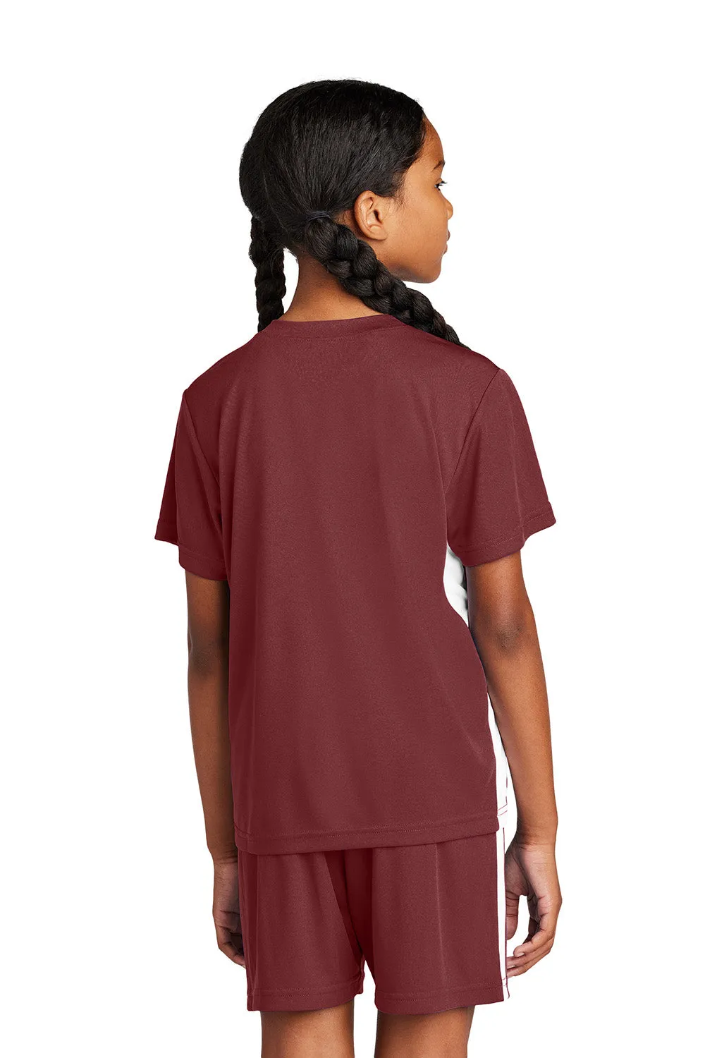 Sport-Tek Youth Moisture Wicking Competitor United Short Sleeve V-Neck T-Shirt - Maroon/White Clothing Sport-Tek