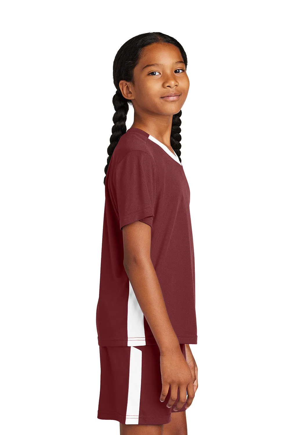 Sport-Tek Youth Moisture Wicking Competitor United Short Sleeve V-Neck T-Shirt - Maroon/White Clothing Sport-Tek
