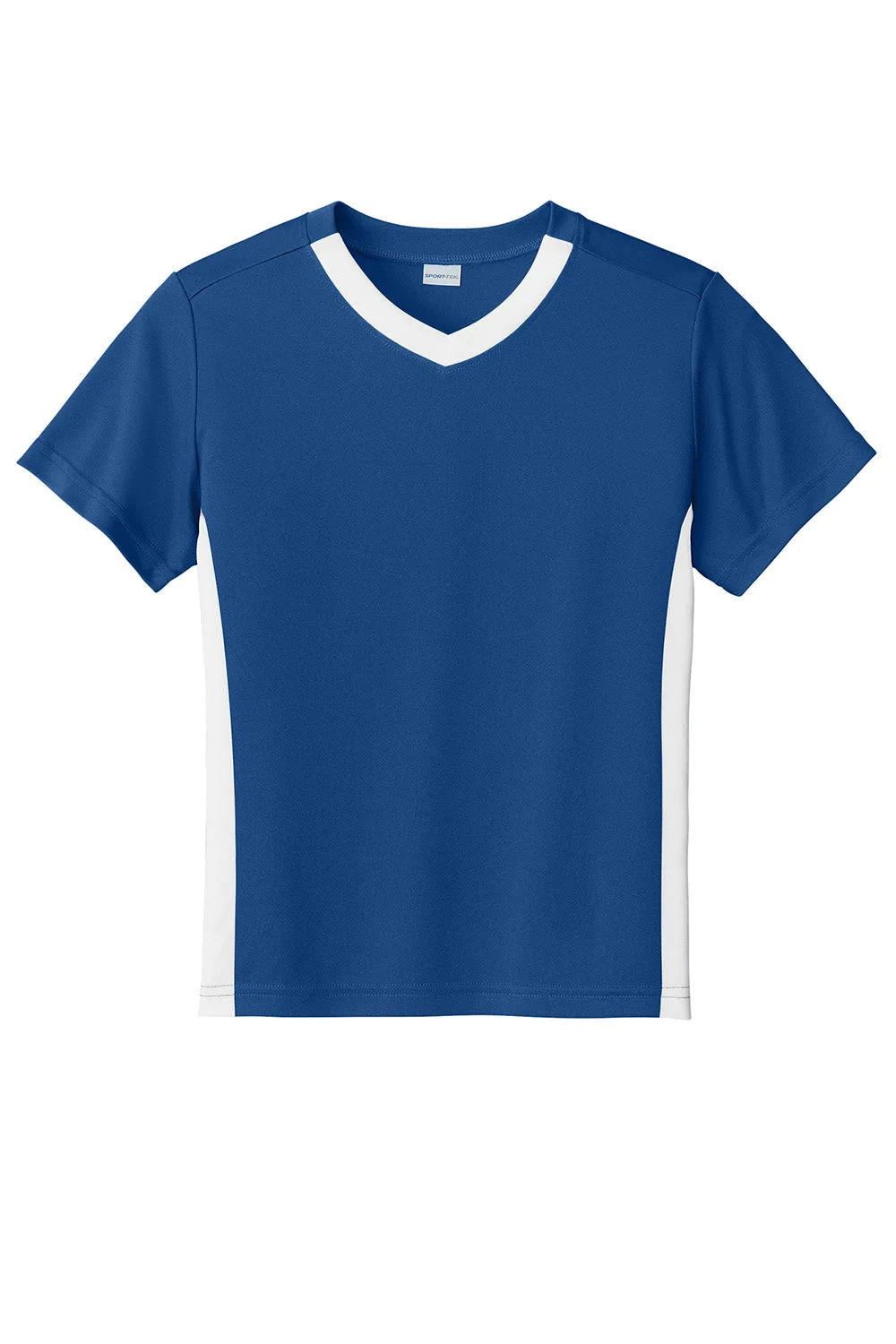 Sport-Tek Youth Moisture Wicking Competitor United Short Sleeve V-Neck T-Shirt - Royal Blue/White Clothing Sport-Tek