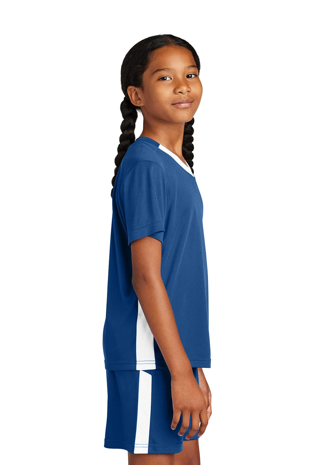Sport-Tek Youth Moisture Wicking Competitor United Short Sleeve V-Neck T-Shirt - Royal Blue/White Clothing Sport-Tek