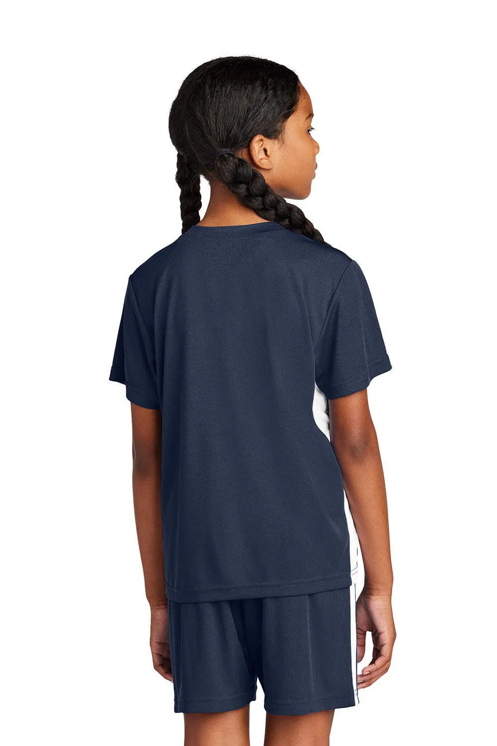 Sport-Tek Youth Moisture Wicking Competitor United Short Sleeve V-Neck T-Shirt - True Navy Blue/White Clothing Sport-Tek