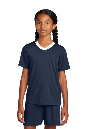 Sport-Tek Youth Moisture Wicking Competitor United Short Sleeve V-Neck T-Shirt - True Navy Blue/White Clothing Sport-Tek