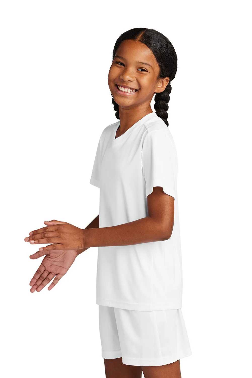 Sport-Tek Youth Moisture Wicking Competitor United Short Sleeve V-Neck T-Shirt - White Clothing Sport-Tek